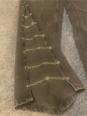 Ragged Priest Charcoal Womens Barrel Jeans with Bike Side Chain Trim